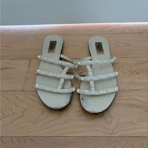 Valentino Rockstud White Flat Slide Sandals
